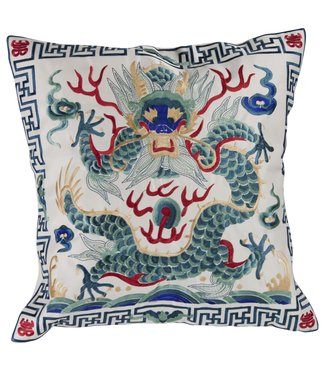 Fine Asianliving Chinesischer Kissenbezug Handbestickt Weißer Drache 45x45cm Ohne Füllung