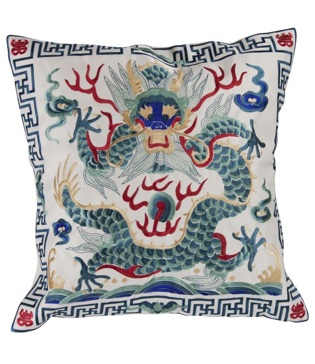 Chinesischer Kissenbezug Handbestickt Weißer Drache 45x45cm Ohne Füllung