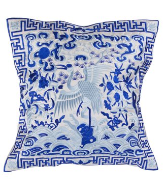 Fine Asianliving Housse de Coussin Chinoise Blanche Grue Brodée à la Main 45x45cm Sans Remplissage