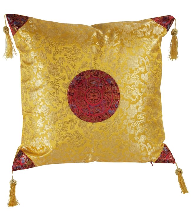 Chinese Cushion Yellow with Gold Tassels 45x45cm