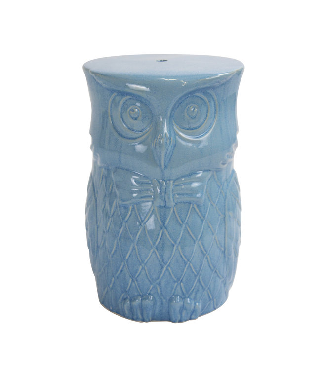 Tabouret Céramique Bleu Hibou Chinois Porcelaine Fait Main D33xH46cm