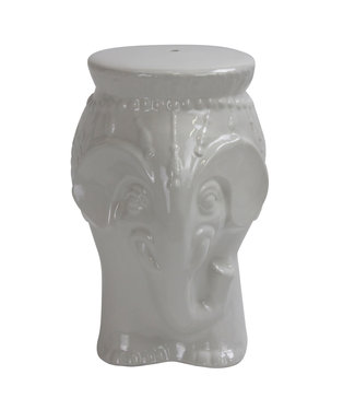 Fine Asianliving Keramische Kruk Olifant Wit Handgemaakt D33xH46cm