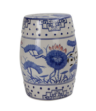 Fine Asianliving Keramische Kruk Blauw Wit Waterlelies Handgeschilderd B33xH46cm