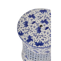 Tabouret en Porcelaine Céramique Chinois Poissons Koi Bleu Blanc D33xH46cm