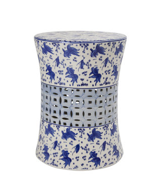 Fine Asianliving PREORDER WEEK 19 Keramik Hocker Gartenhocker Blau Weiß Porzellan Koifisch D33xH46cm