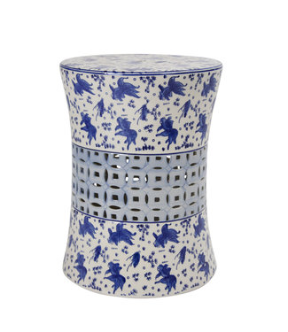 Fine Asianliving Taburete Ceramica Chino Peces koi Azul Blanco D33xH46cm