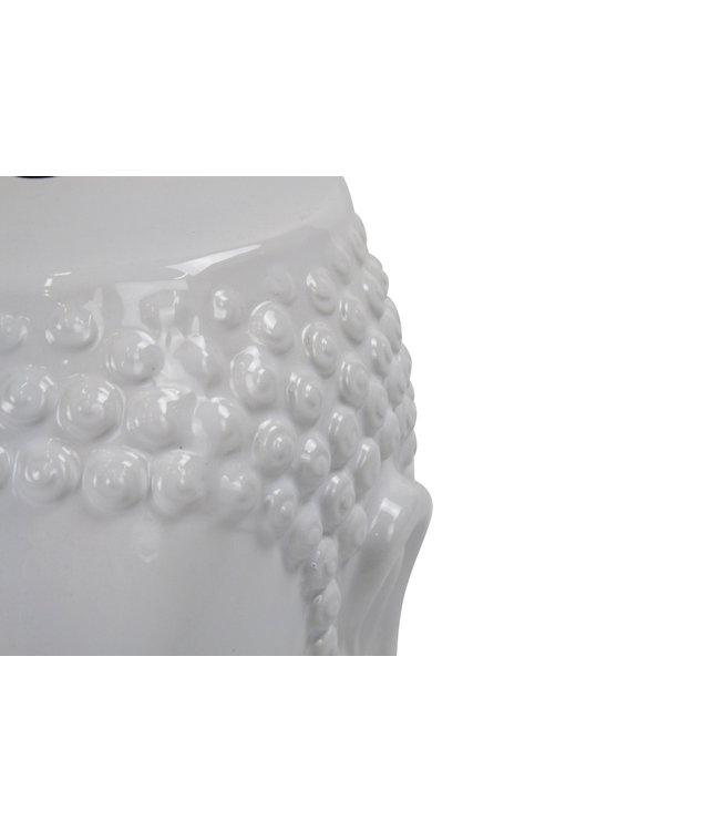 Keramische Kruk Boeddha Wit Handgemaakt D33xH46cm