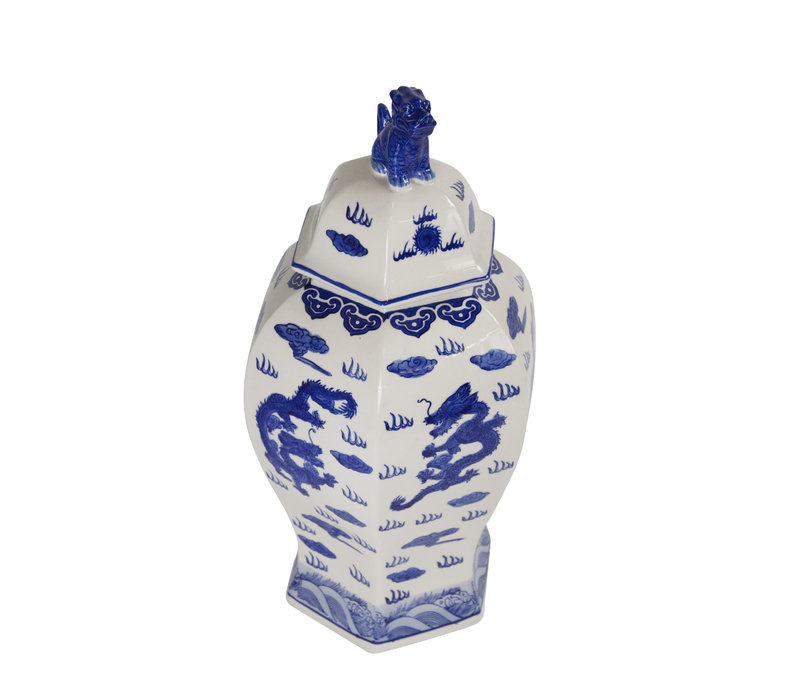 Pot à Gingembre Chinois Bleu et Blanc Peint à la Main L33xP29xH61cm