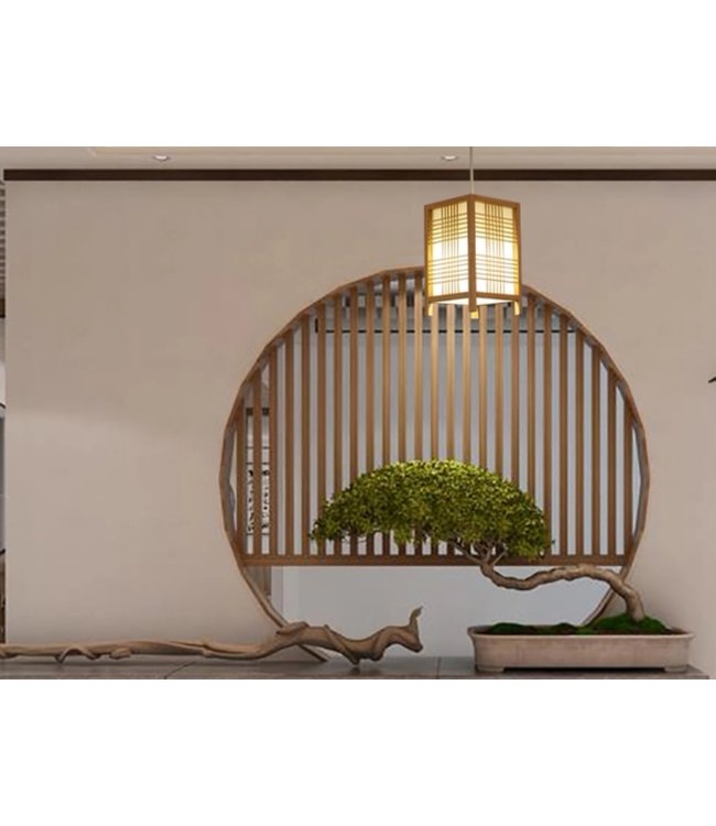 Lampe á Suspension Japonaise Shoji Naturel - Isumi L15xP15xH25cm