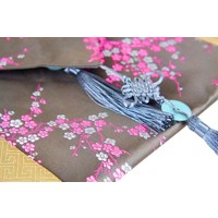 Chinesischer Tischläufer Blüten Grau Rosa 33x190cm