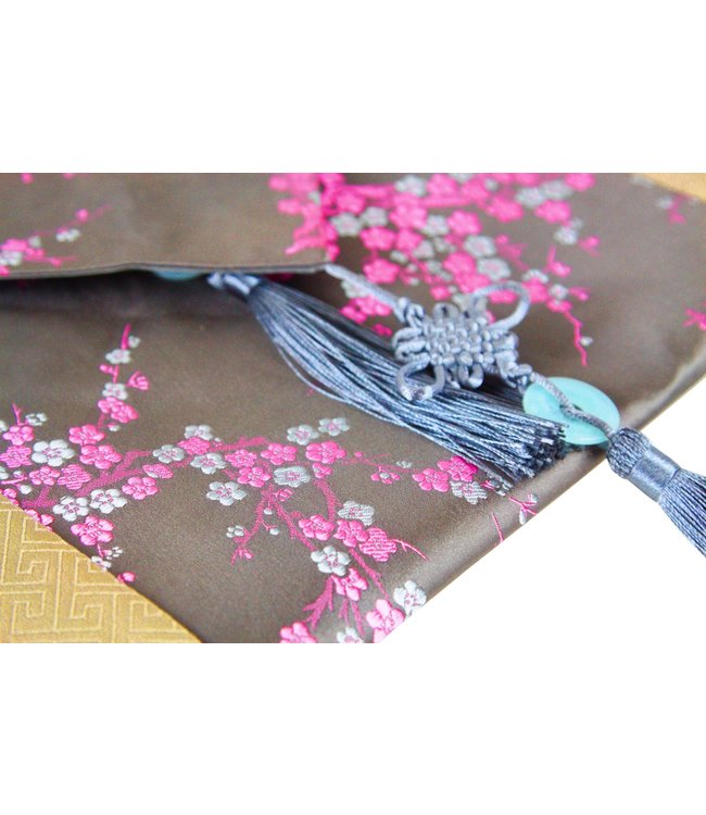 Chinese Tafelloper 33x190cm Bloesems Grijs Roze