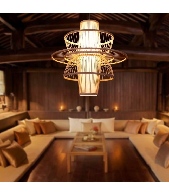 Bamboo Lampshade Pendant Light Handmade - Nicole D60xH56cm