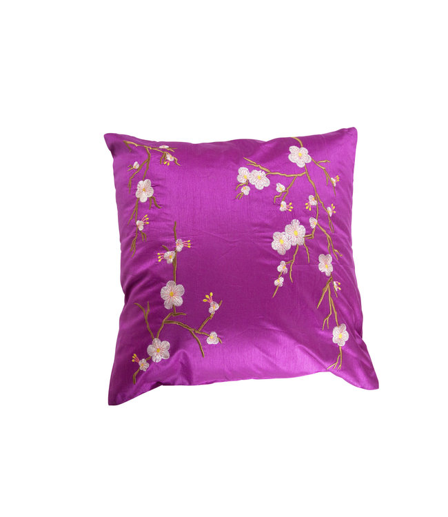 Housse de Coussin Sakura Fleurs de Cerisier Magenta 45x45cm Sans Remplissage