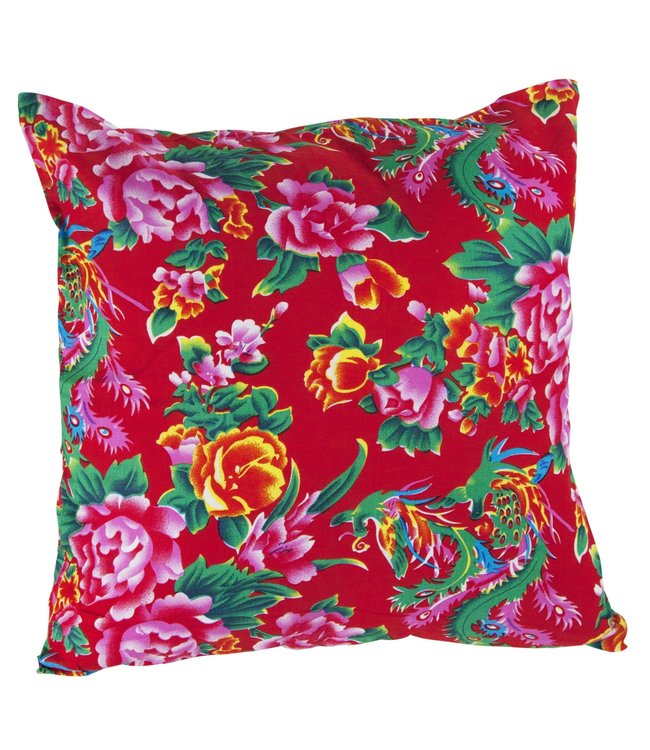 Chinese Cushion Cover Traditional Dongbei Flowers Red 45x45cm