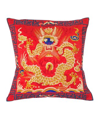 Cuscino Cinese Drago Rosso Ricamato a Mano 45x45cm - Orientique -  Asianliving