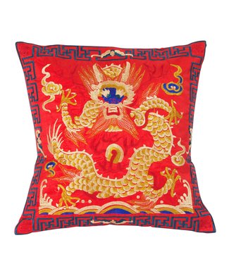 Fine Asianliving Chinese Cushion Cover Hand-embroidered Red Dragon 40x40cm Without Filling