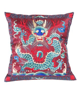 Fine Asianliving Chinesisches Kissen Handbestickter Burgunder Drache 45x45cm