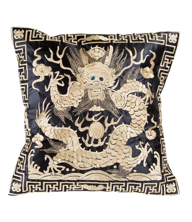 Chinese Cushion Cover Hand-embroidered Gold Dragon 40x40cm Without Filling