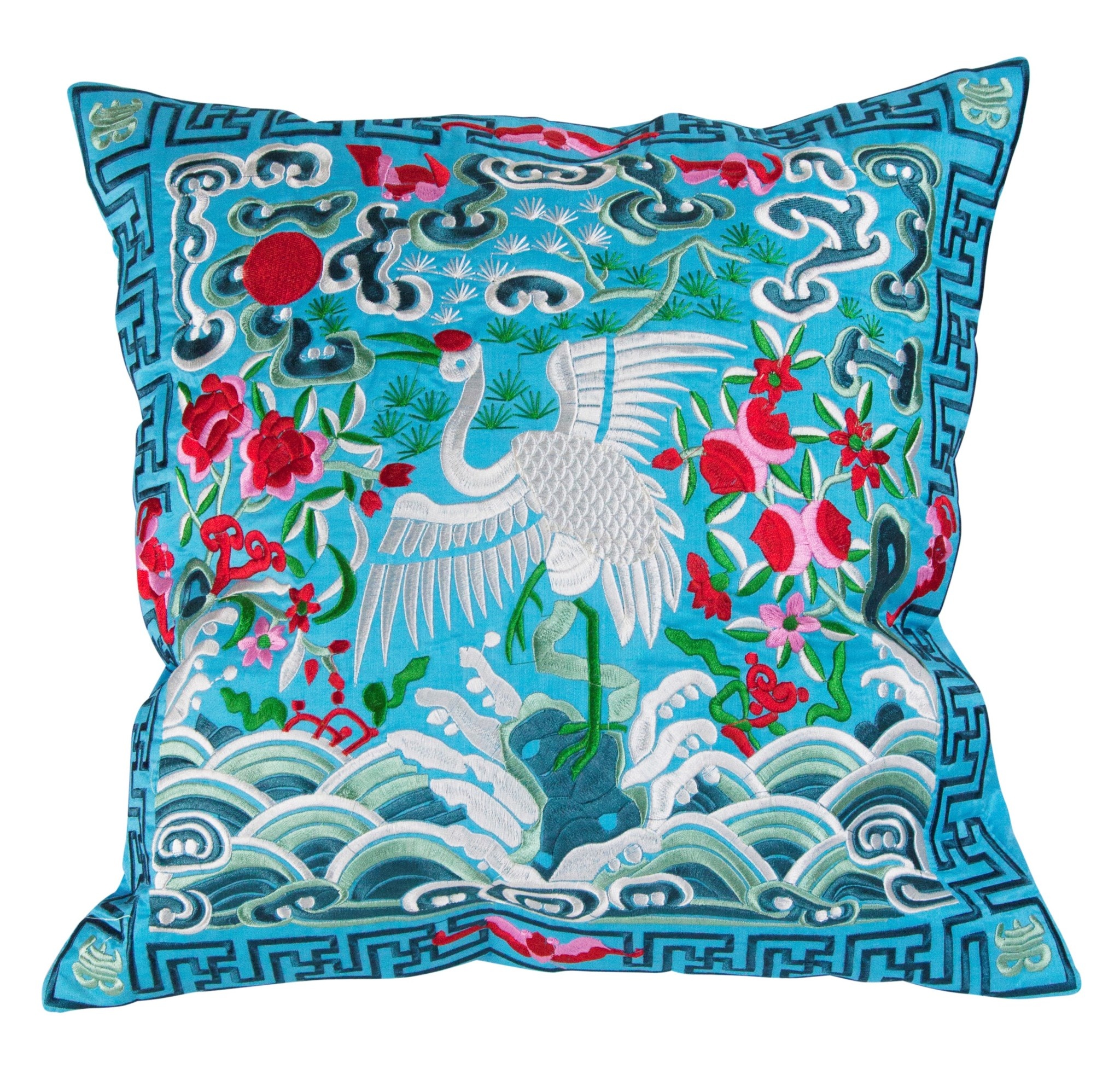 Fine Asianliving Kussenhoes Volledig Geborduurd Blauw Kraanvogel - Fine Asianliving Kussenhoes Volledig Geborduurd Blauw Kraanvogel -