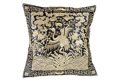 Fine Asianliving Chinesischer Kissenbezug Handbestickter Gold Kranich 40x40cm Ohne Füllung