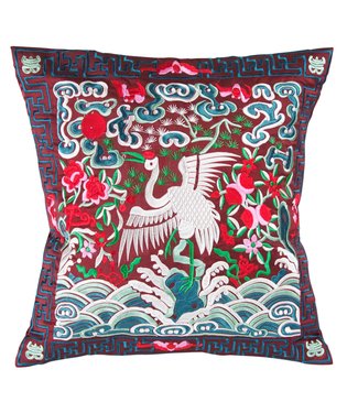 Fine Asianliving Chinese Cushion Cover Hand-embroidered Burgundy Crane 45x45cm Without Filling