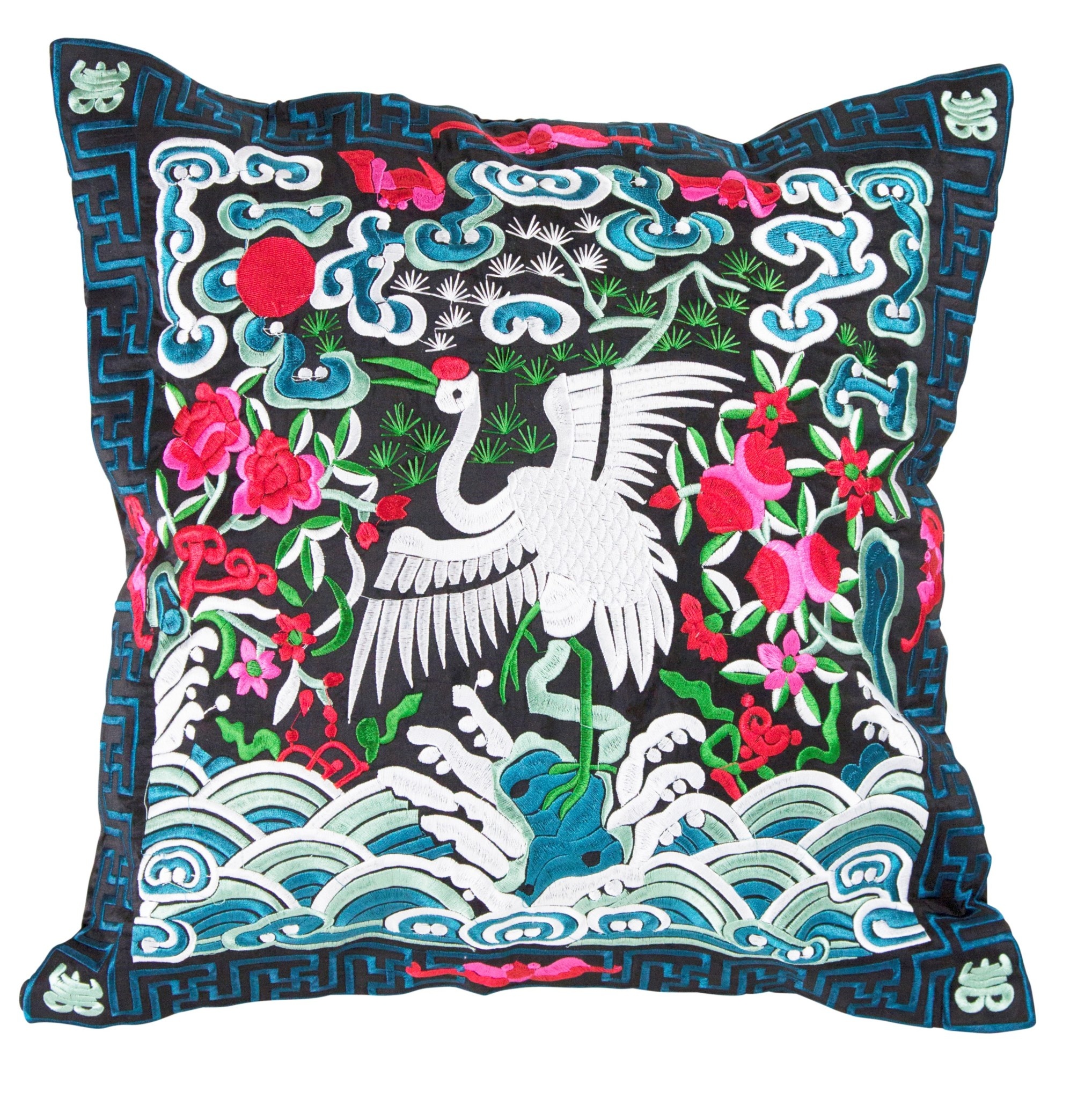 Paoletti Odisha Kussenhoes met exotische vogel geborduurd - smaragd