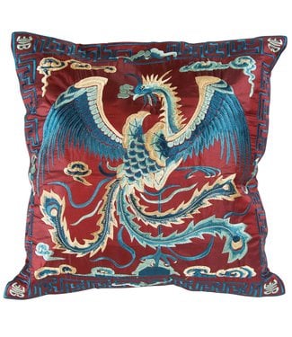 Fine Asianliving Chinesischer Kissenbezug Handbestickter Burgunder Phoenix 45x45cm Ohne Füllung