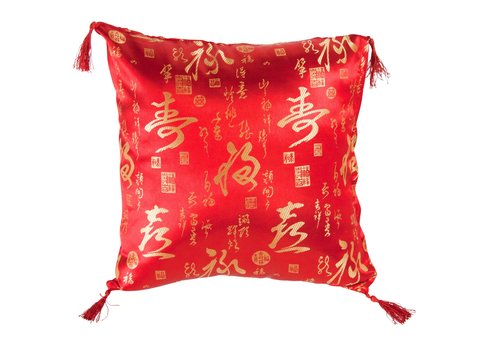 Fine Asianliving Cuscino Cinese con Nappe Calligrafia Rosso 45x45cm