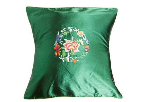 Fine Asianliving Chinese Cushion Cover Green Flowers 40x40cm Without Filling
