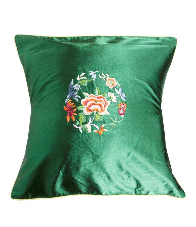 Chinese Cushion Cover Green Flowers 45x45cm Without Filling