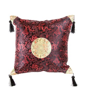 Fine Asianliving Chinese Kussen met Kwastjes Lucky Dragon Zwart Rood 45x45cm