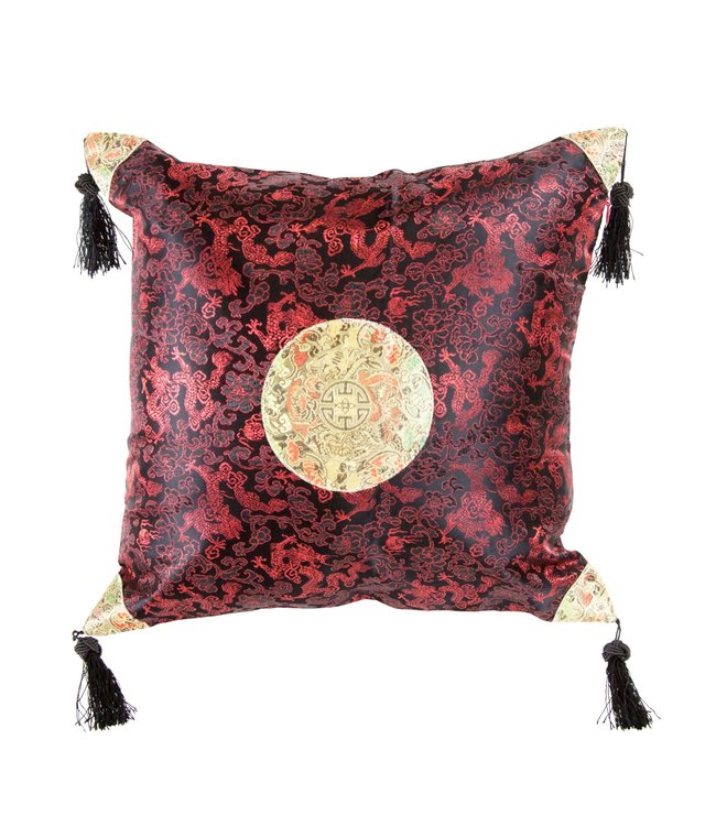 Chinese Cushion with Tassels Lucky Dragon Black Red 45x45cm