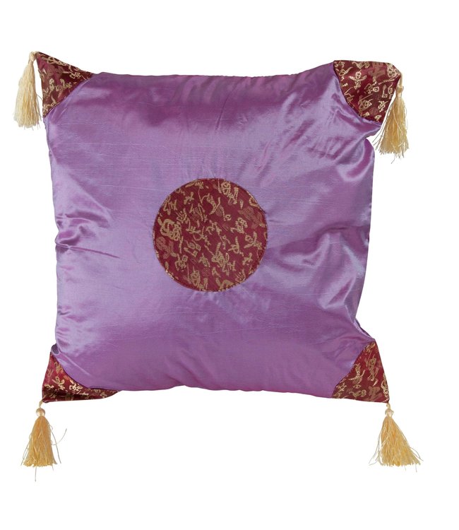 Housse de Coussin Chinois Avec Pompons Lucky Calligraphy Lila 45x45cm Sans Remplissage