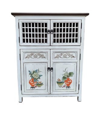 Fine Asianliving Fine Asianliving Armadietto Cinese Dettagli Dipinti a Mano Bianco L85xP45xA106cm