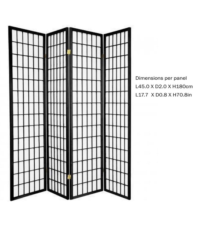 Biombo Japonés A180xA180cm 4 Paneles Shoji Papel de Arroz Negro - Tana Separador