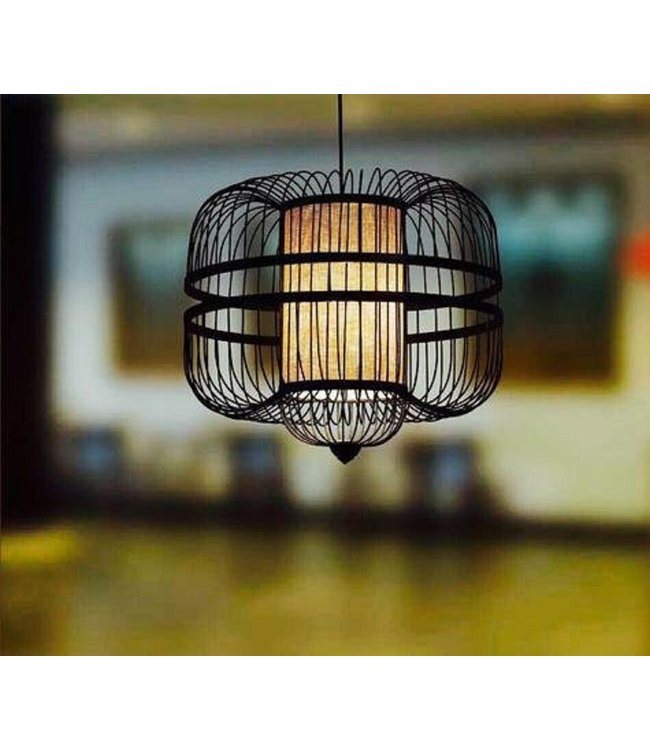 Bamboo Lampshade Pendant Light Black Handmade - Laurent D50xH46cm