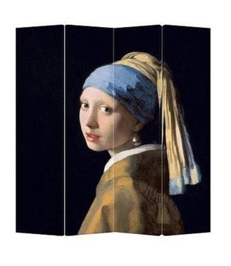 Fine Asianliving Room Divider Privacy Screen 4 Panel Girl with a Pearl Earring W160xH180cm