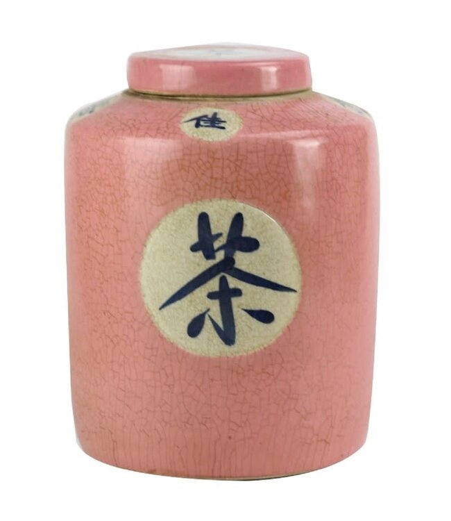 Chinese Ginger Jar Pink "Tea" Hand-painted W12xH28cm