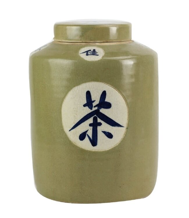 Chinese Gemberpot Groen "Tea" Handbeschilderd L12xH28cm