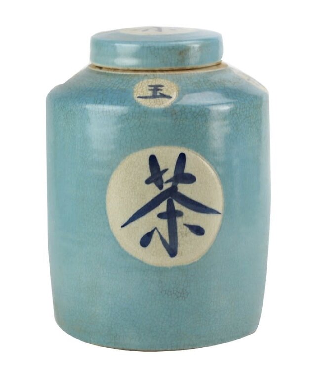 Pot à Gingembre Chinois «Thé» Bleu Peint à la Main L12xH28cm