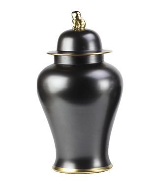 Fine Asianliving Chinesische Vase mit Deckel Porzellan Schwarz Gold B26xH48cm