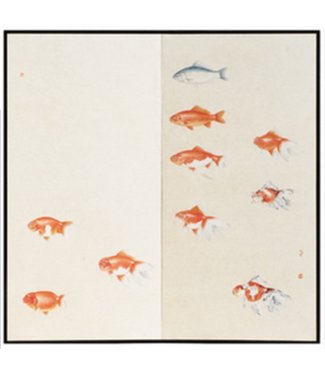 Fine Asianliving Chinese Kamerscherm B120xH180cm 2 Panelen Oranje Vissen