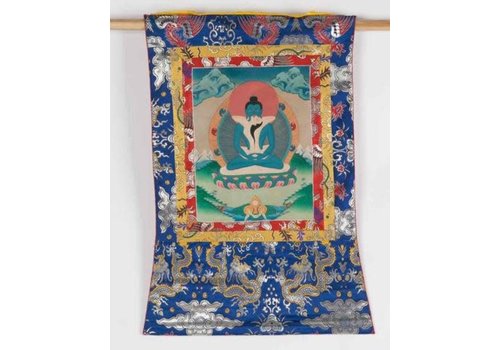 Fine Asianliving Antique Tibetan Thangka Samantabhadra White Consort Hand-painted and Embroidered W60xH80cm