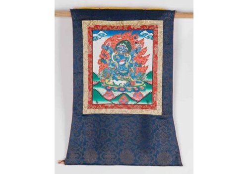 Fine Asianliving Antike Tibetische Thangka Mahakala Handbemalt und Bestickt B60xH80cm