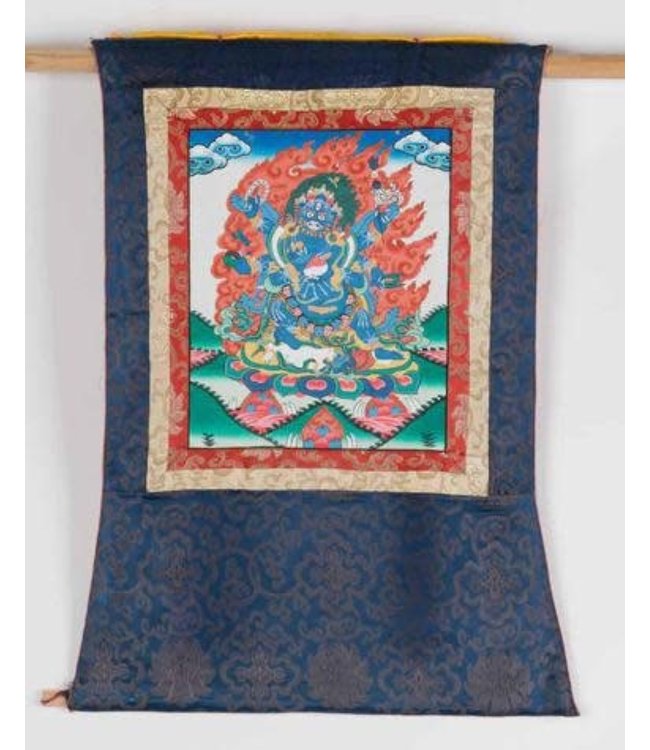 Thangka Mahakala Tibétain Antique Peint à la Main et Brodé L60xH80cm