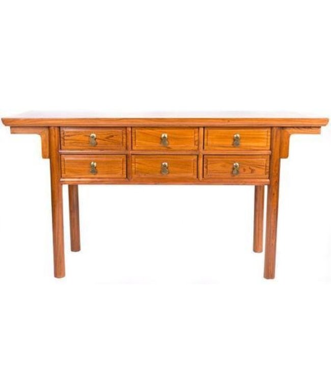 Console Chinoise Avec 6 Tiroirs Brun L148xP48xH78cm