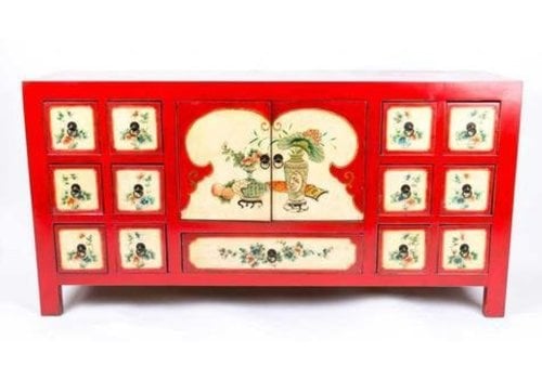 Fine Asianliving Chinesisches Sideboard Kommode Handbemalte Blumen Rot B157xT45xH80cm