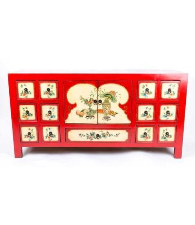 Chinese Dressoir Handgeschilderde Bloemen Rood B157xD45xH80cm