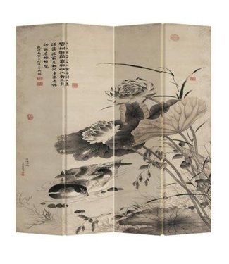 Fine Asianliving Chinese Oriental Room Divider Folding Privacy Screen 4 Panel Ducks in Lotus Pond W160xH180cm