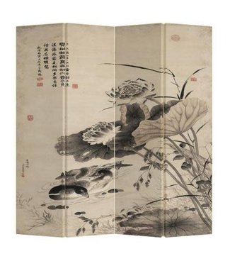 Fine Asianliving Paravent Chinois L160xH180cm 4 Panneaux Canards dans le Lac de Lotus